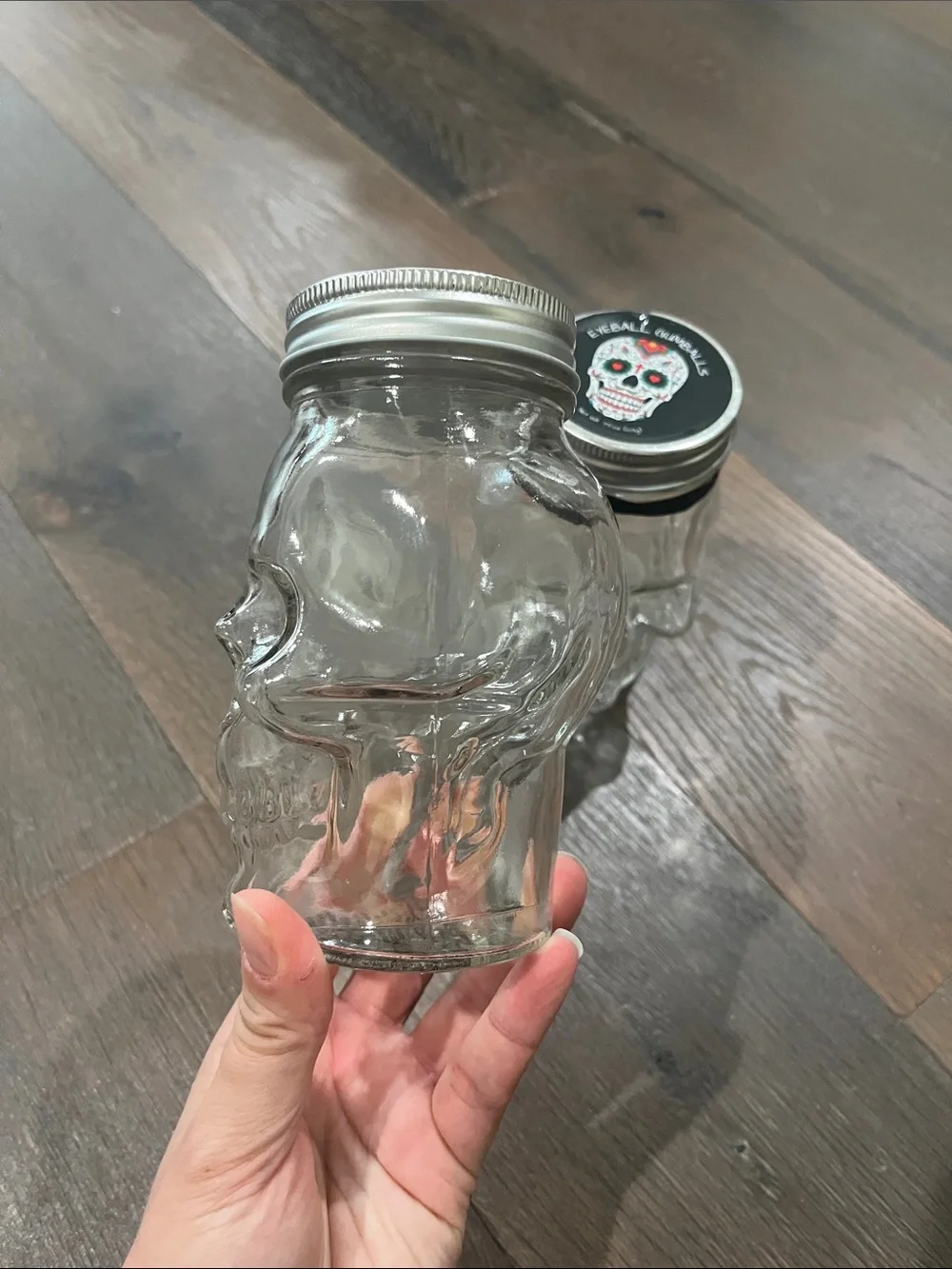 Clear Skull-Shaped Glass Jar Set with Silver Lids - Halloween Drinkware